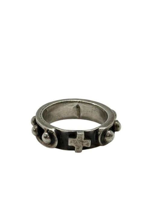 Unbranded Jewelry - Sterling Silver Cross Band Ring Oxidized Artisan Gothic Biker Unisex Size 7.5